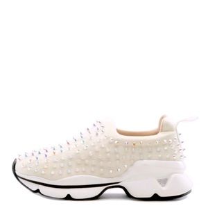 White Spiked Pull On Flat Retro Sock Fashion Sneakers